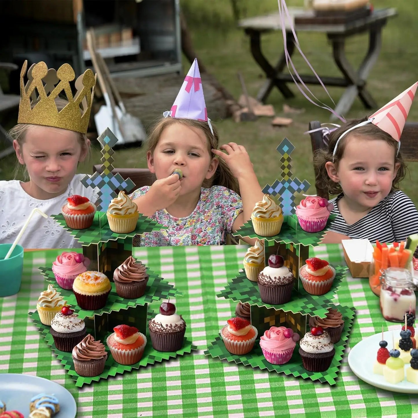 Cupcake Stands for Pixel Game Birthday Party Decorations Game Party Favors Supplies, Cardboard Cupcake Holder with Toppers Table