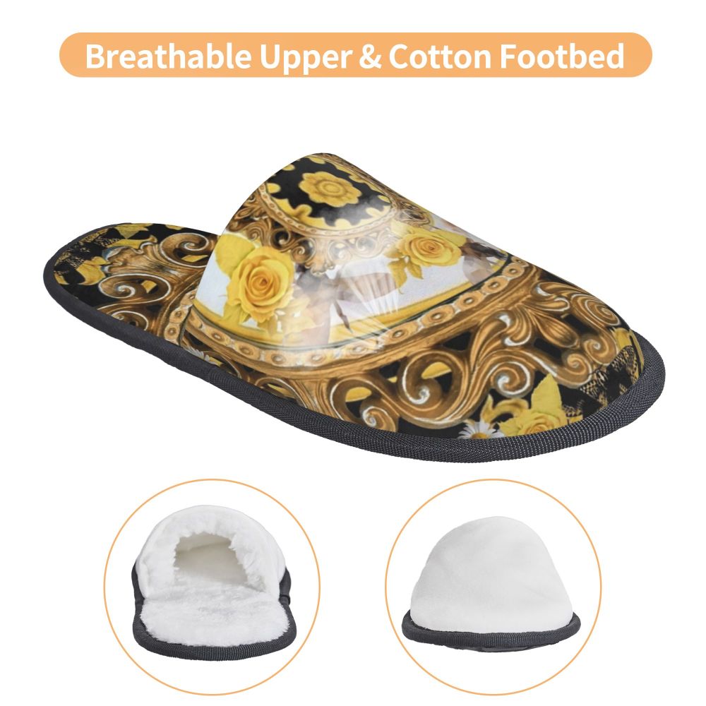 Custom Vintage Baroque Prints Greek Ornament Golden Meander Meandros Soft Scuff Memory Foam Slippers Women Hotel House Shoes
