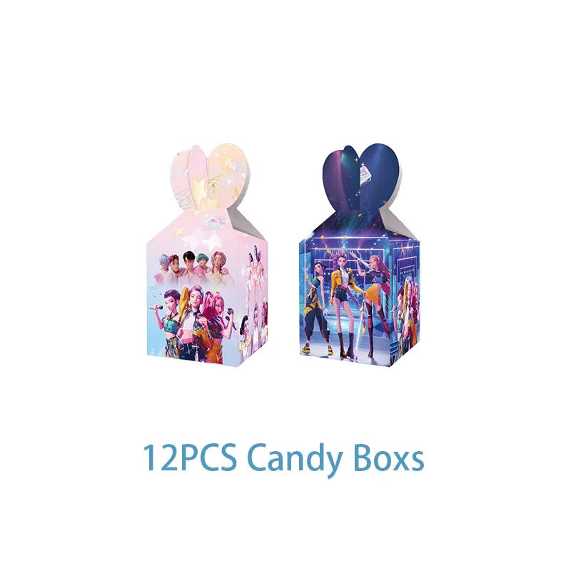 New Anime Kpop Demon Hunters Birthday Party Decorations Set Kpop Theme Cup Plate Gift Bags Balloons Banner Supplies Girls Favors