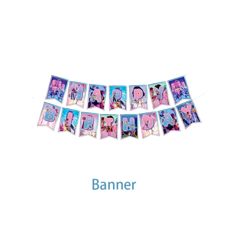 New Anime Kpop Demon Hunters Birthday Party Decorations Set Kpop Theme Cup Plate Gift Bags Balloons Banner Supplies Girls Favors