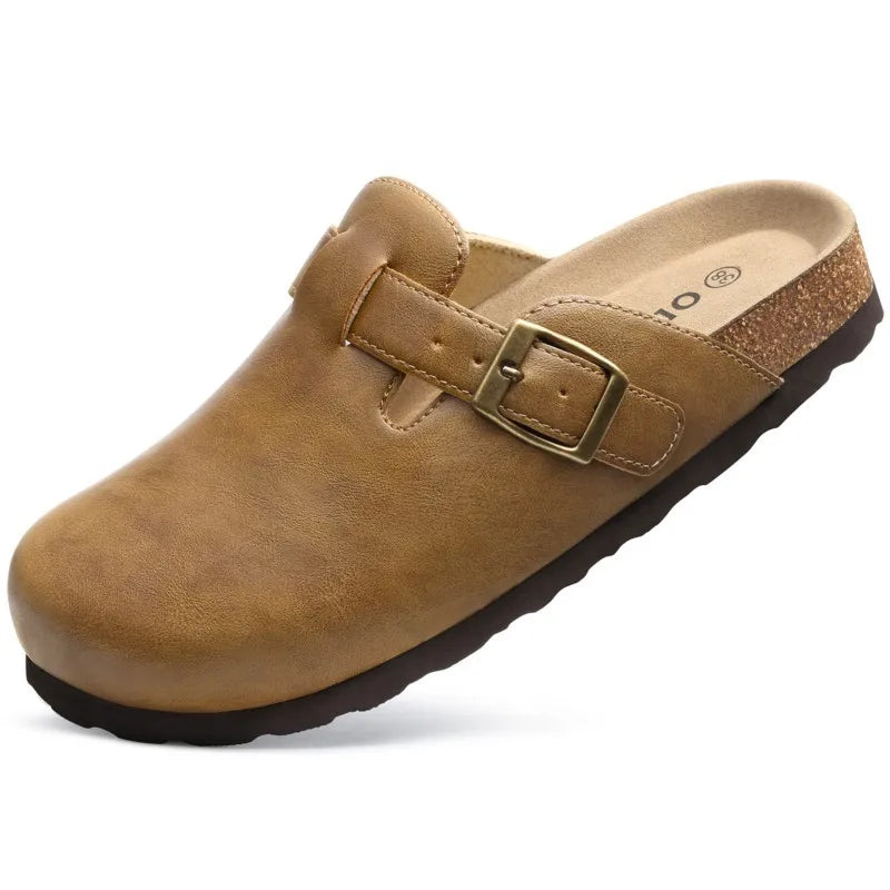 Kidmi Unisex Adjustable Buckle Slip-On Clogs with Arch Support Vegan Leather Cork Insole Potato Shoe for Women And Men