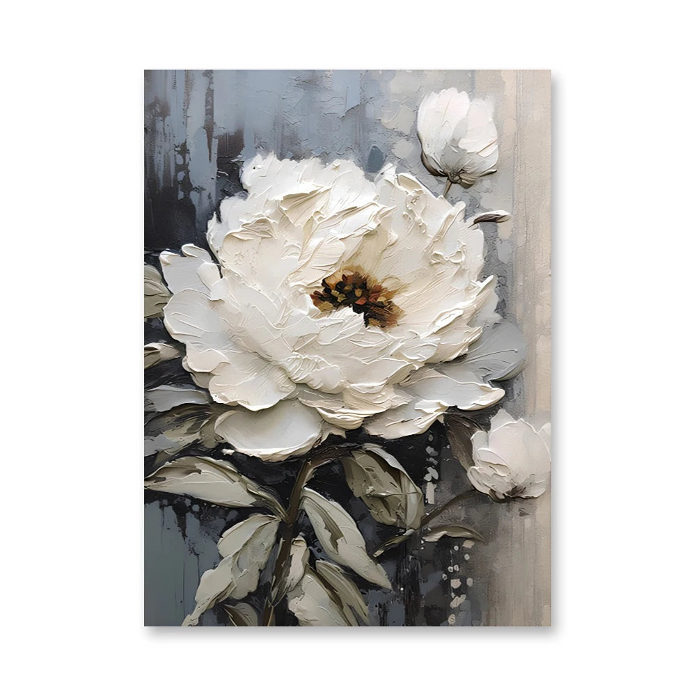 Abstract White Flower Oil Painting Printed on Canvas, Luxury Flower Posters and Prints Floral Wall Art Porch Living Room Decor