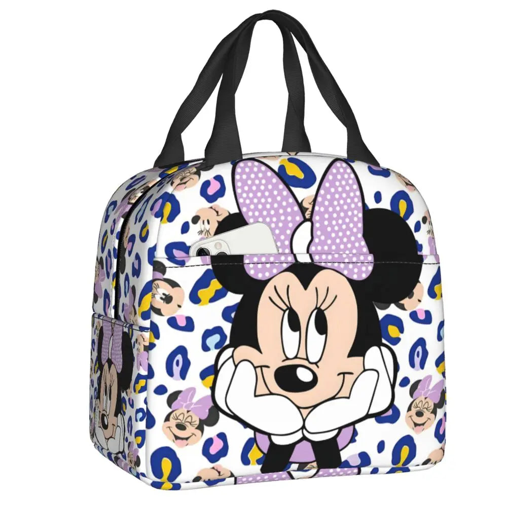 Custom Mickey Pink Minnie Mouse Lunch Bag Women Creative Design Cooler Warm Insulated Lunch Box for Kids School