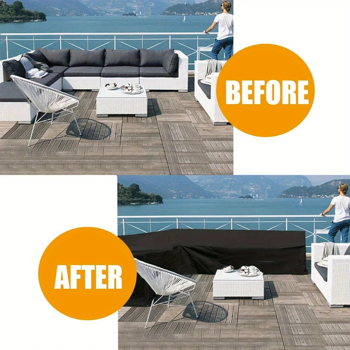 V-shaped Outdoor Furniture Cover Anti-UV Windproof Sofa Protective Cover Polyester Waterproof Outdoor Sofa Cover