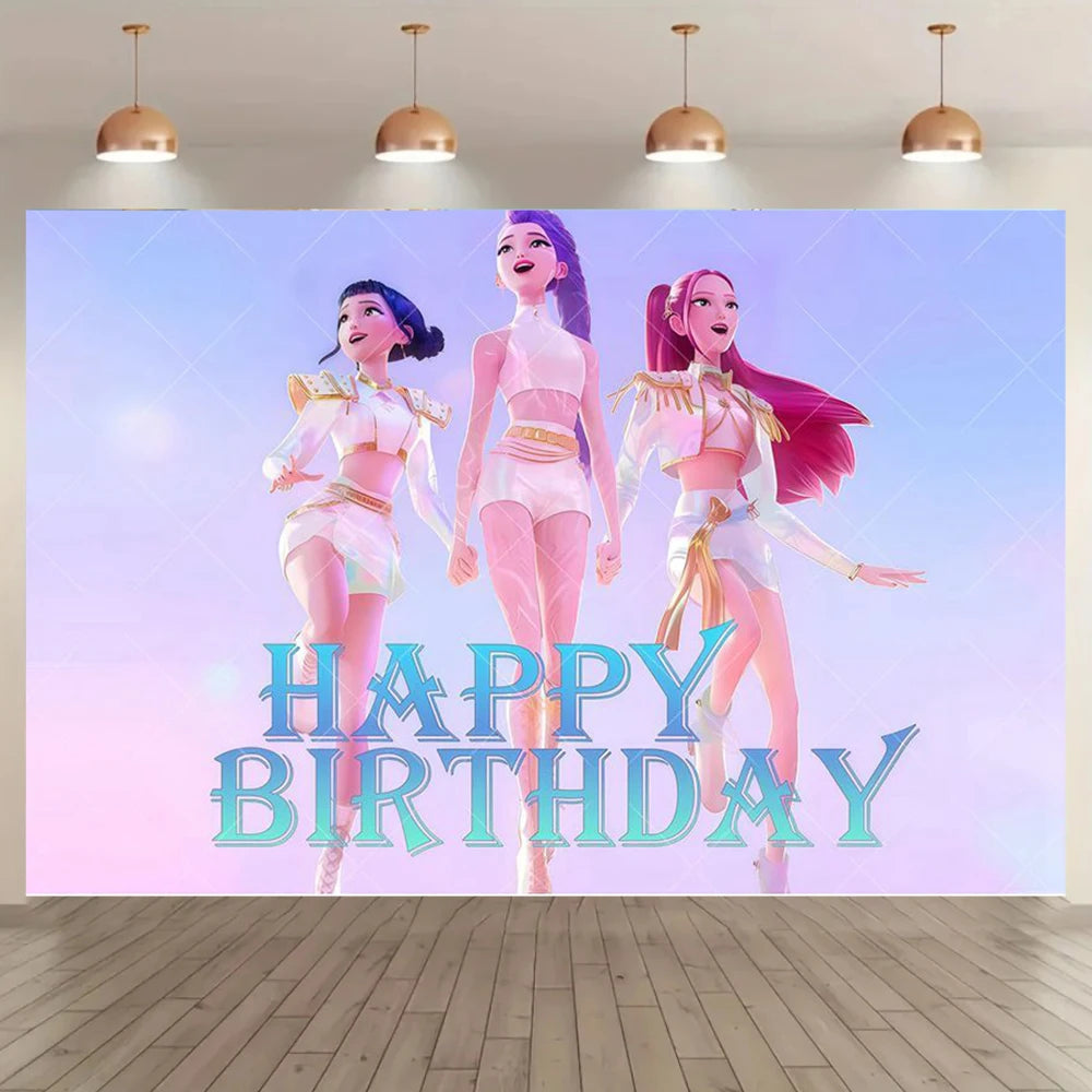Adult Children's Birthday Party Decorations Background Hot KPop Girl Demon Hunters Backdrop Baby Shower Banner Photo Booth Props