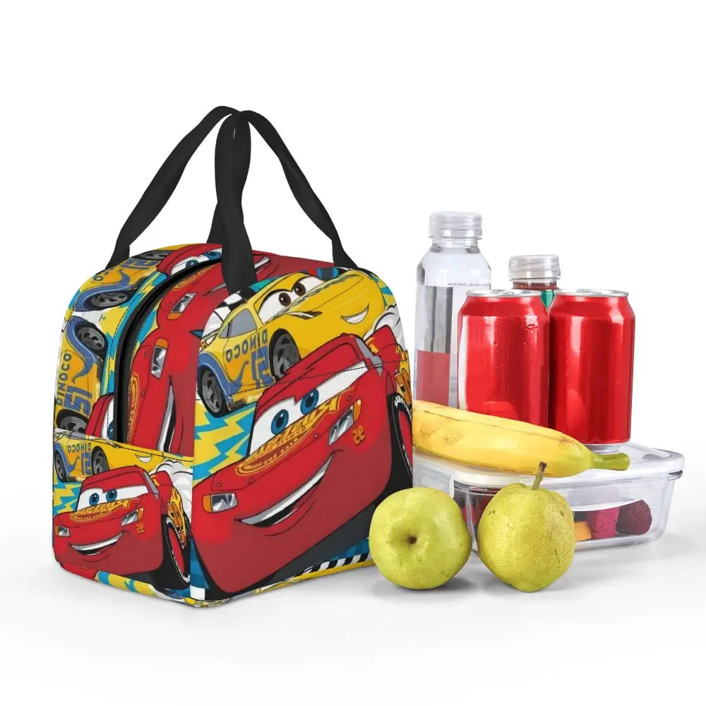 Custom Car 95 Lightning Mcqueen Insulated Lunch Bag for Women Resuable Racing Car Thermal Cooler Bento Box Office Picnic Travel