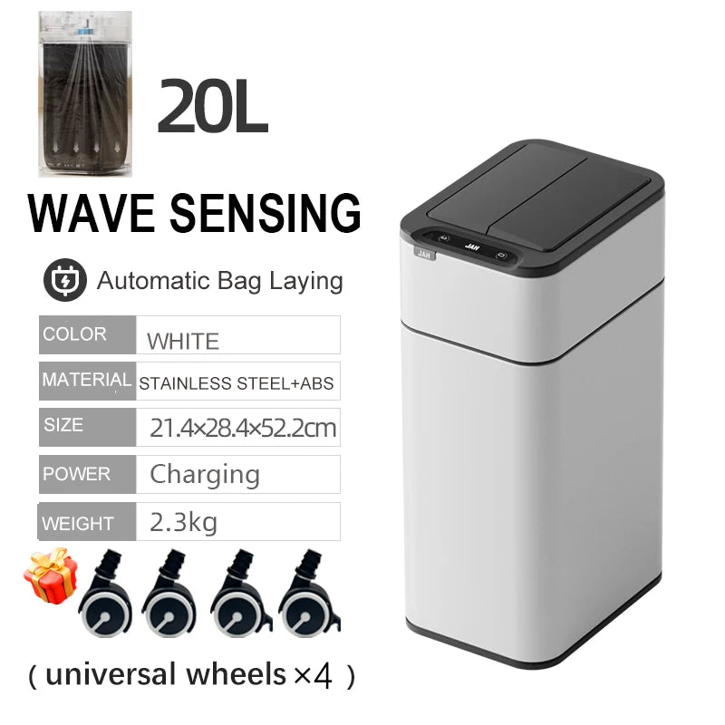 15/20L Smart Trash Can Waterproof Large Kitchen Wastebasket Sensor Automatic Bagging Trash Bin Household Rectangular Garbage Can