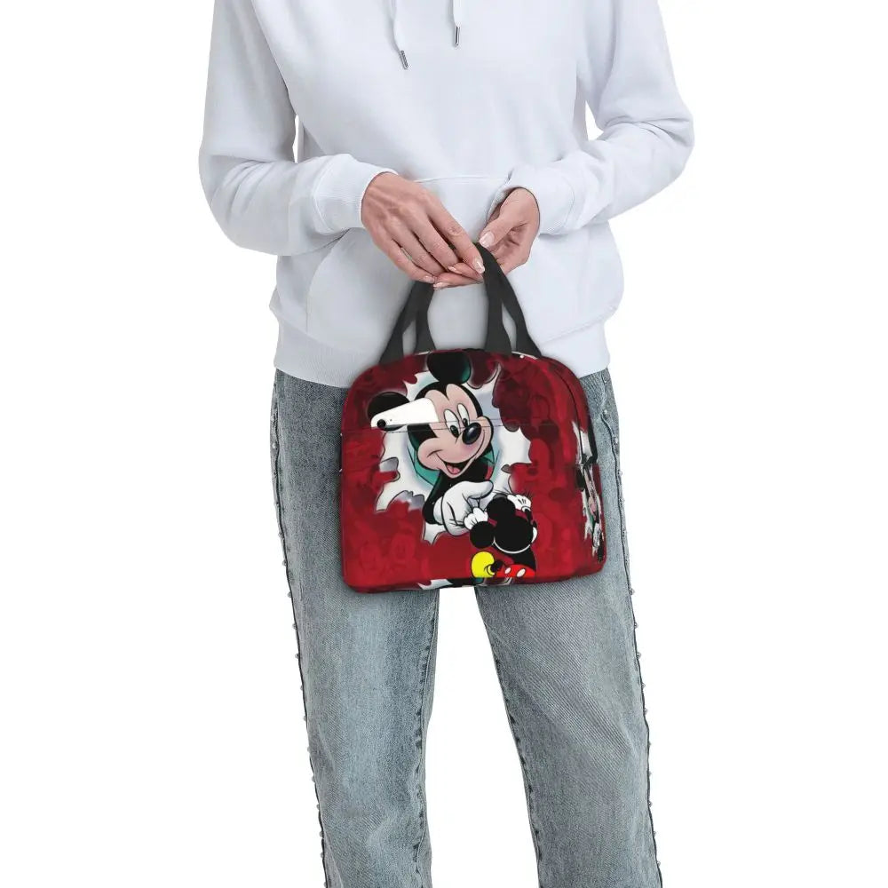 Custom Mickey Pink Minnie Mouse Lunch Bag Women Creative Design Cooler Warm Insulated Lunch Box for Kids School