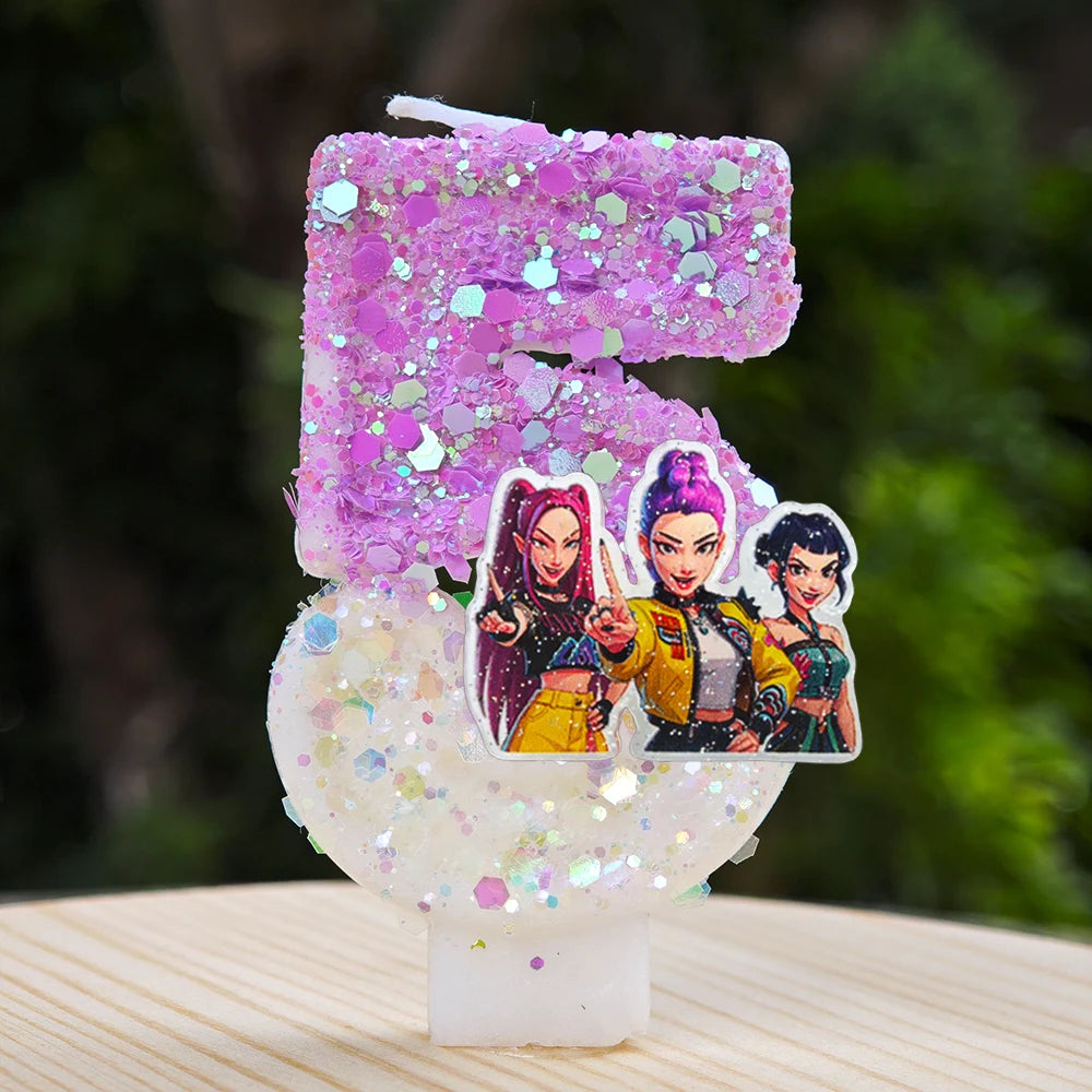 Kpop Demon Hunters Candle Number 0-9 Soccer Candle Cake Decoration Birthday Party for Kids Baby Shower Decor Gift