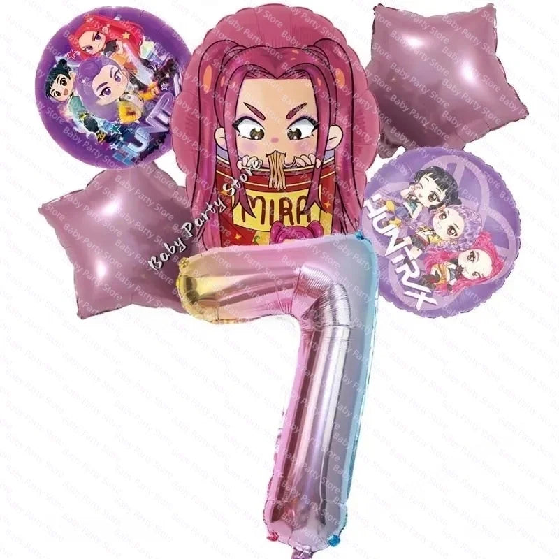 KPop Demon Hunter Theme 18-inch Cartoon Anime Foil Balloon Set for Baby Shower Supplies Kids Birthday Party Decorations Gifts