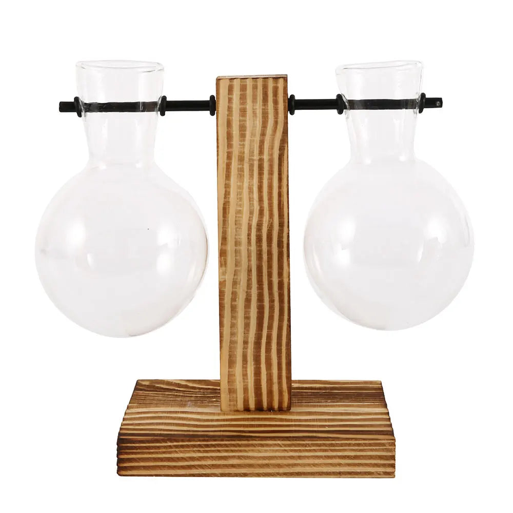 Planter Vases Flower Pot Hydroponic Plant Glass Decor Terrarium Wooden Stand Hydroponic Propagation Station Indoor Desktop Decor