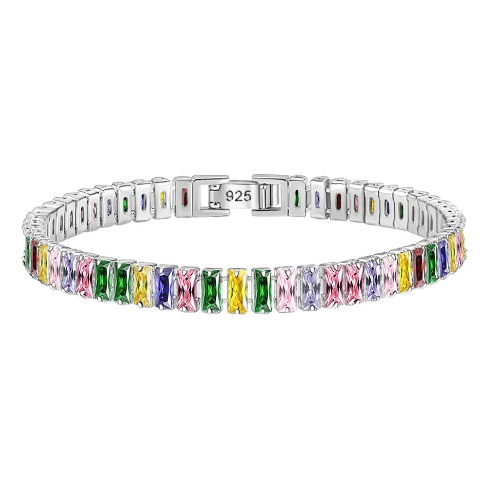 korean fashion 925 Sterling Silver Light Luxury Color Crystal Hand Bracelet For Women Charm Wedding Jewelry Gift Party 18cm