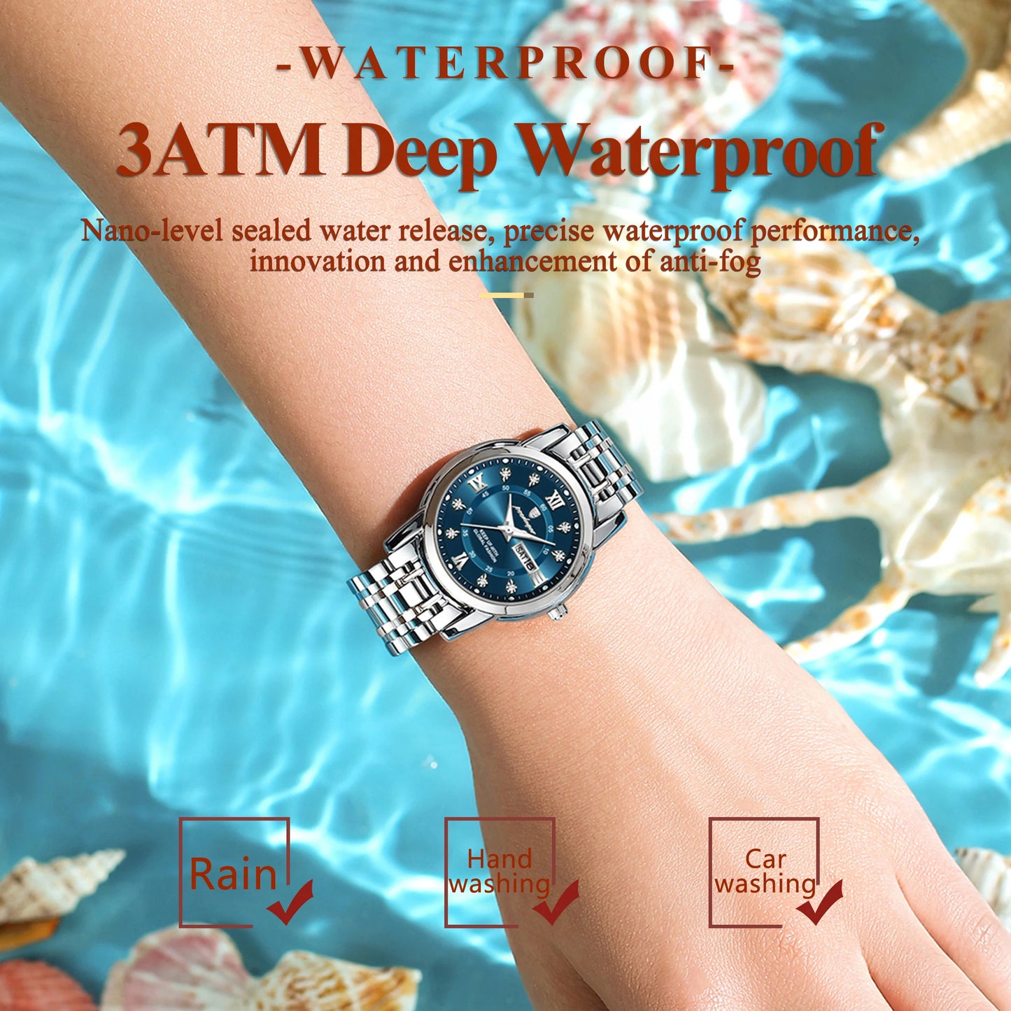 POEDAGAR Luxury Women Wristwatch Waterproof Luminous Date Week Women's Watches Stainless Steel Elegant Dress Quartz Ladies Watch