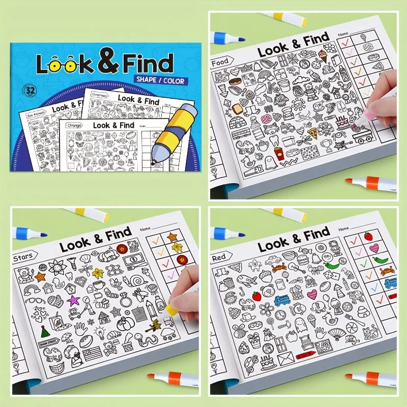Interactive Memory & Color Recognition Activity Book with Look & Find Games, Sudoku Puzzles, Matching Tasks - Educational for &