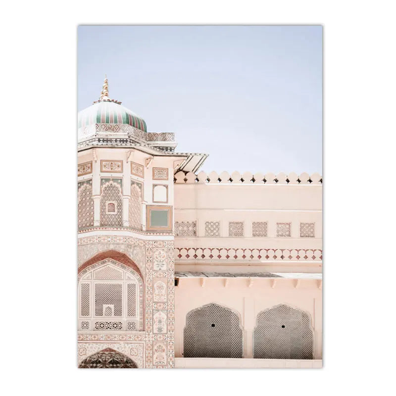 Morocco Architecture Islam Canvas Art Print Beige Flower Palm Tree Painting Ayatul Kursi Muslim Poster Wall Pictures Home Decor