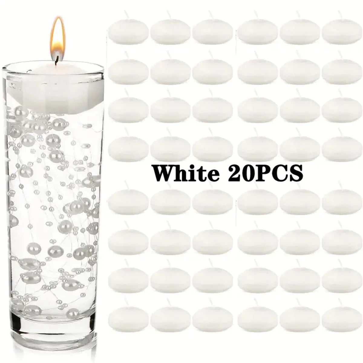 20pcs Ivory Floating Candles, Unscented Dripless, For Weddings, Christmas, Birthday Party, Cylinder Vases, And Home Decorations