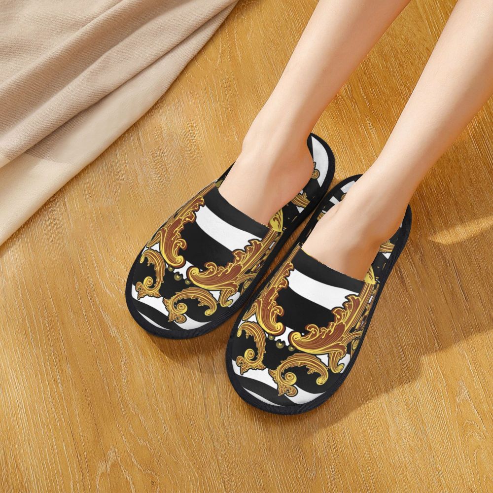 Custom Vintage Baroque Prints Greek Ornament Golden Meander Meandros Soft Scuff Memory Foam Slippers Women Hotel House Shoes