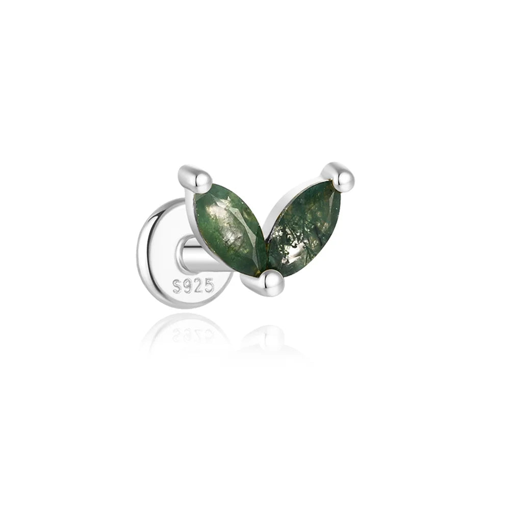 AIDE Water Grass Agate 925 Sterling Silver Flat Head Thread Piercing Earring Green Moss Piercing Ear Bone Earring Jewelry 1pc