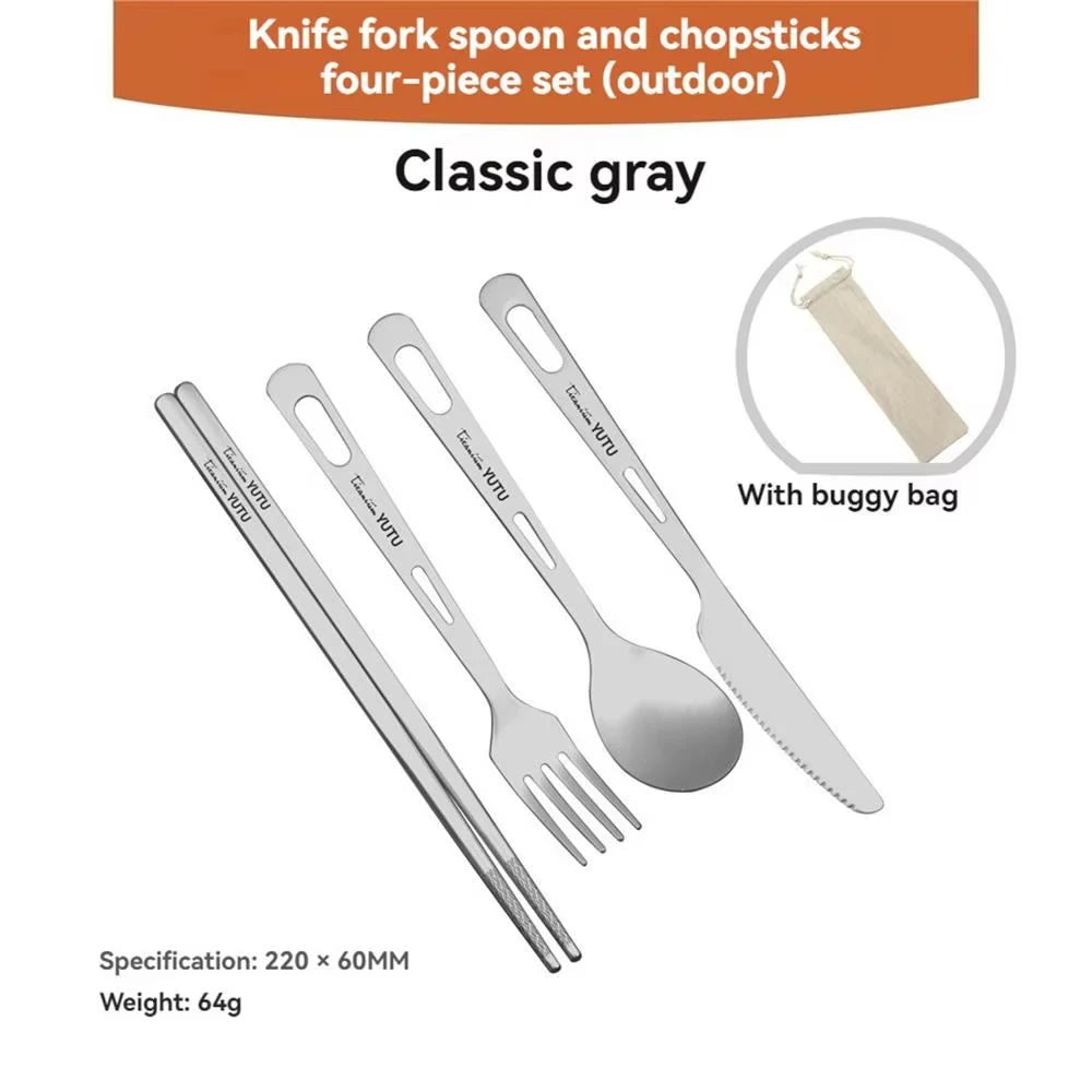 Pure Titanium Tableware Set Household Frosted Knife and Fork Spoon Chopsticks Travel Camping Portable Knife Fork Set
