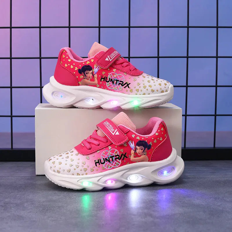 Kpop Demon Hunter Children's luminous LED sneakers Cartoon Girls' Cute Night Light Shoes baby Boy Toddler shoes Mesh breathable