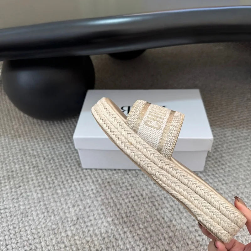 Women's Thick Bottom Slip-On Summer Shoes Embroidered Letter Casual Sandals High Heel Increase Depth Rubber Sole Shoes