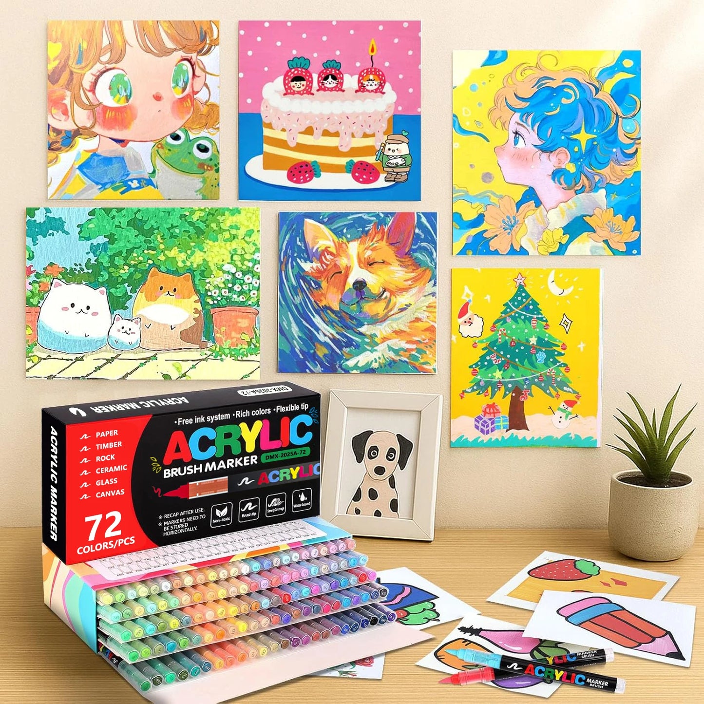12-288 Colors Flexible Brush Acrylic Markers Set for Rock Wood Canvas Glass Stone DIY Crafts Painting Art Supplies