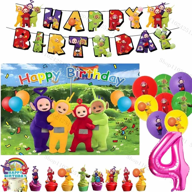 Teletubbies Birthday Party Decoration Tableware Set Paper Plates Balloons Banner Tablecloth For Kids Baby Shower Party Supplies