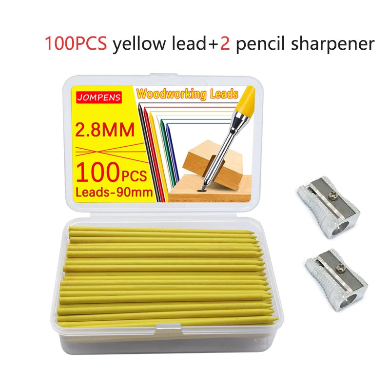 50Pcs/100Pcs Large Capacity 2B Woodworking Lead Core Black Yellow Red 2.8mm Automatic Pencil Lead Deep Hole Marked Lead Core
