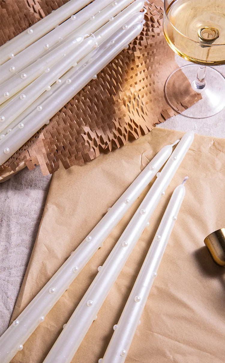 Long Decorative Candles White Pearl Taper Candles Gifts Guests for Wedding Luxury Home Decoration