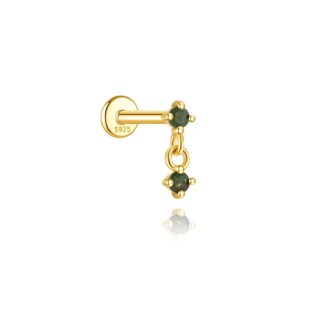 AIDE Water Grass Agate 925 Sterling Silver Flat Head Thread Piercing Earring Green Moss Piercing Ear Bone Earring Jewelry 1pc