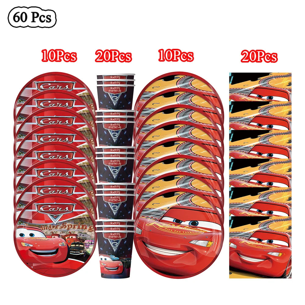 Disney Cars Birthday Decoration, Cartoon, Lightning Mcqueen, Paper Plates, Napkins, Cups, Balloon, Event Supplies, Baby Shower