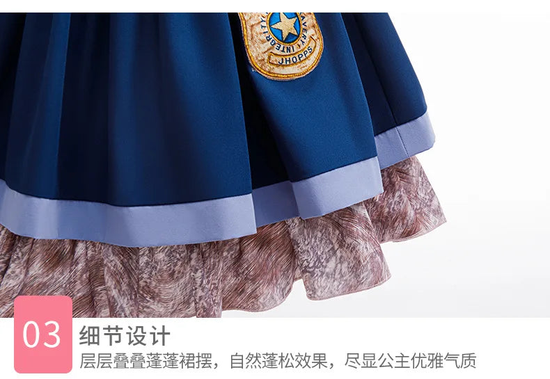 Girl Cosplay Disney Judy Hopps Police Officer Dress Zootopia Bunny Costume Kids Dress Up Halloween Rabbit Dress Outfits