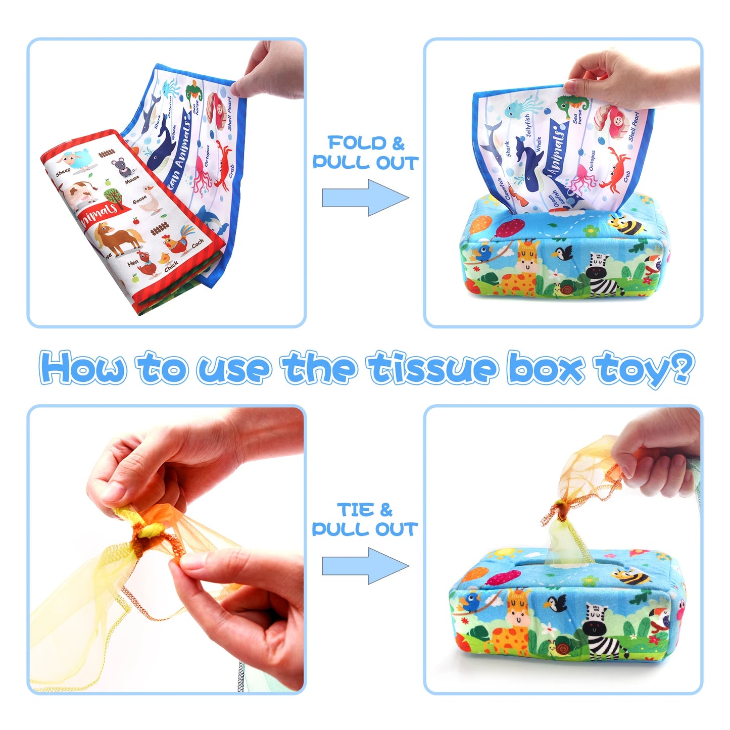 Baby Tissue Box Colorful Soft Sensory Toy For 0-18M Toddler Finger Exercise Pumping Silk Scarf Gifts Educational Montessori Toys