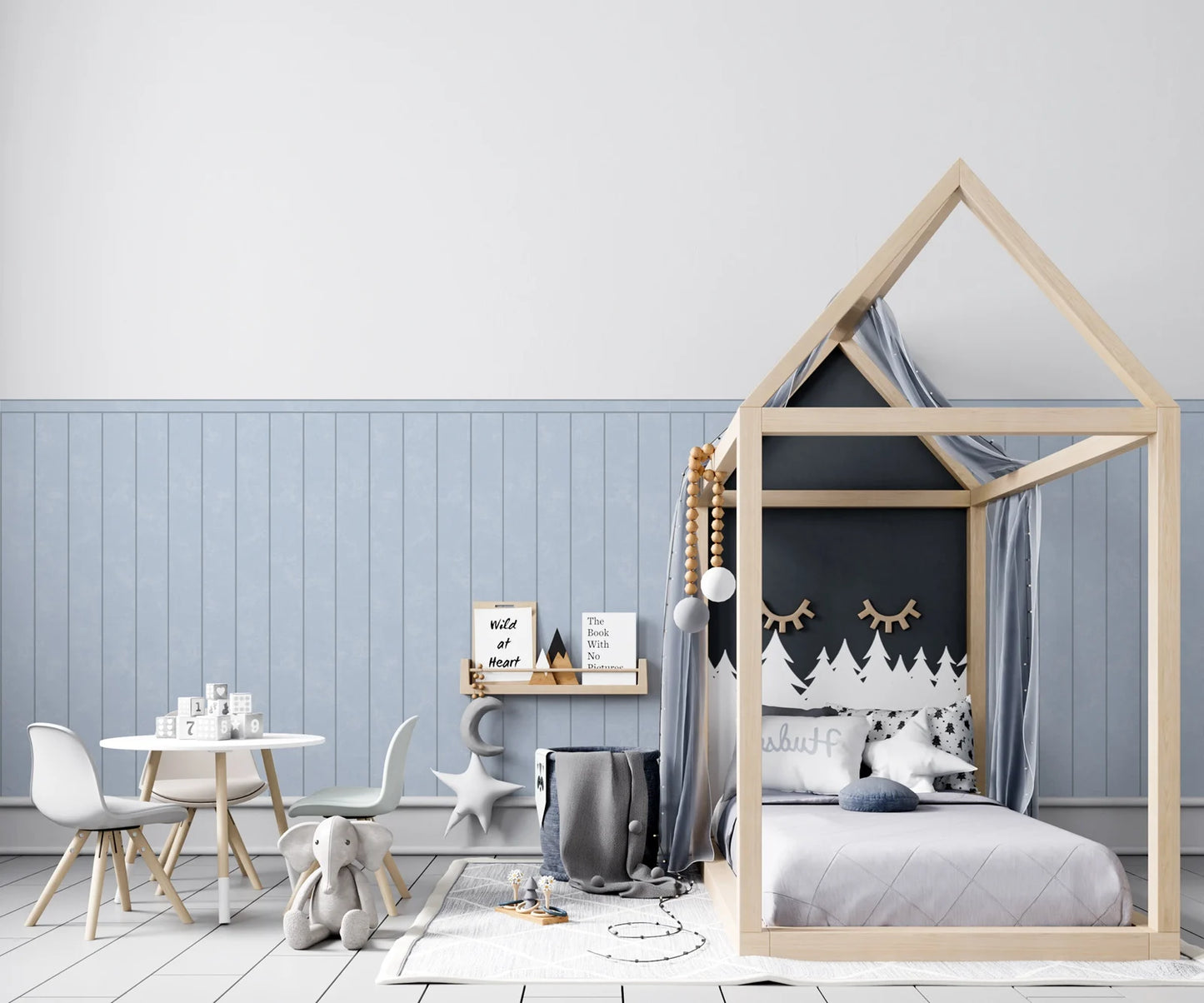 Blue Color Wallpaper Panelling,Bottom Wall Wallpaper For Children's Room, Peel and Stick  Wall Papers,Self-adhesive,50cm**112cm