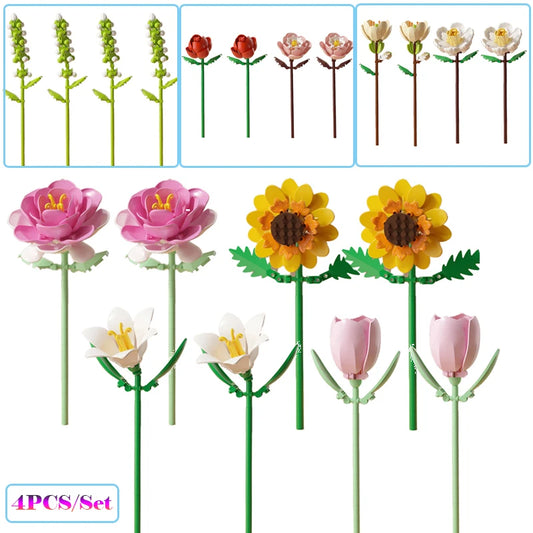 Simulation Flowers Micro Building Blocks Assembly Rose/Sunflower/Tulip/Orchid Eternal Bouquet Home Decor Bricks Toys Girl Gifts