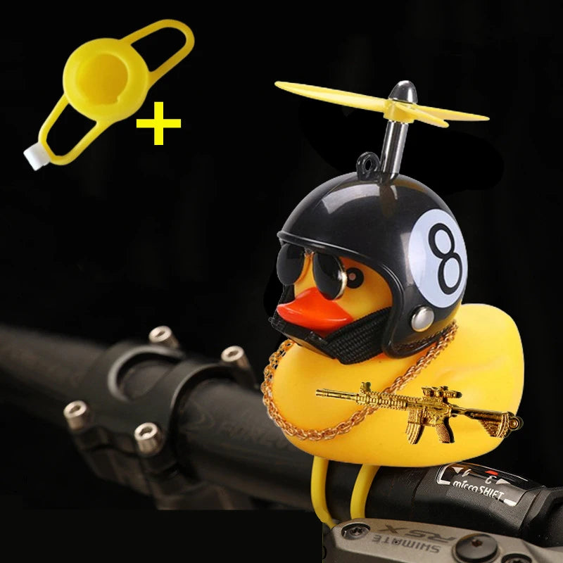 Car Cute Little Yellow Duck With Helmet Propeller Wind-breaking Wave-breaking With Toy Gun Duck Bike Motorcycle Auto Accessories