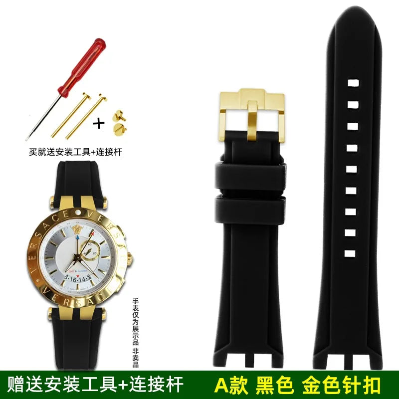 Rubber Watch Band For Versace V-RACE DUAL Series Strap Silicone Watch Accessories 24mm Waterproof Belt Notch Special Concave