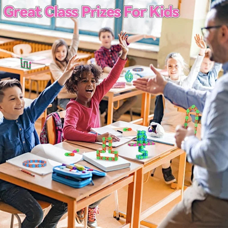24Links Fidgets Wacky Tracks Toys Classroom Students Gifts Sensory Autism Snap Fidget Click Toy for Kids Adults Stress Relief