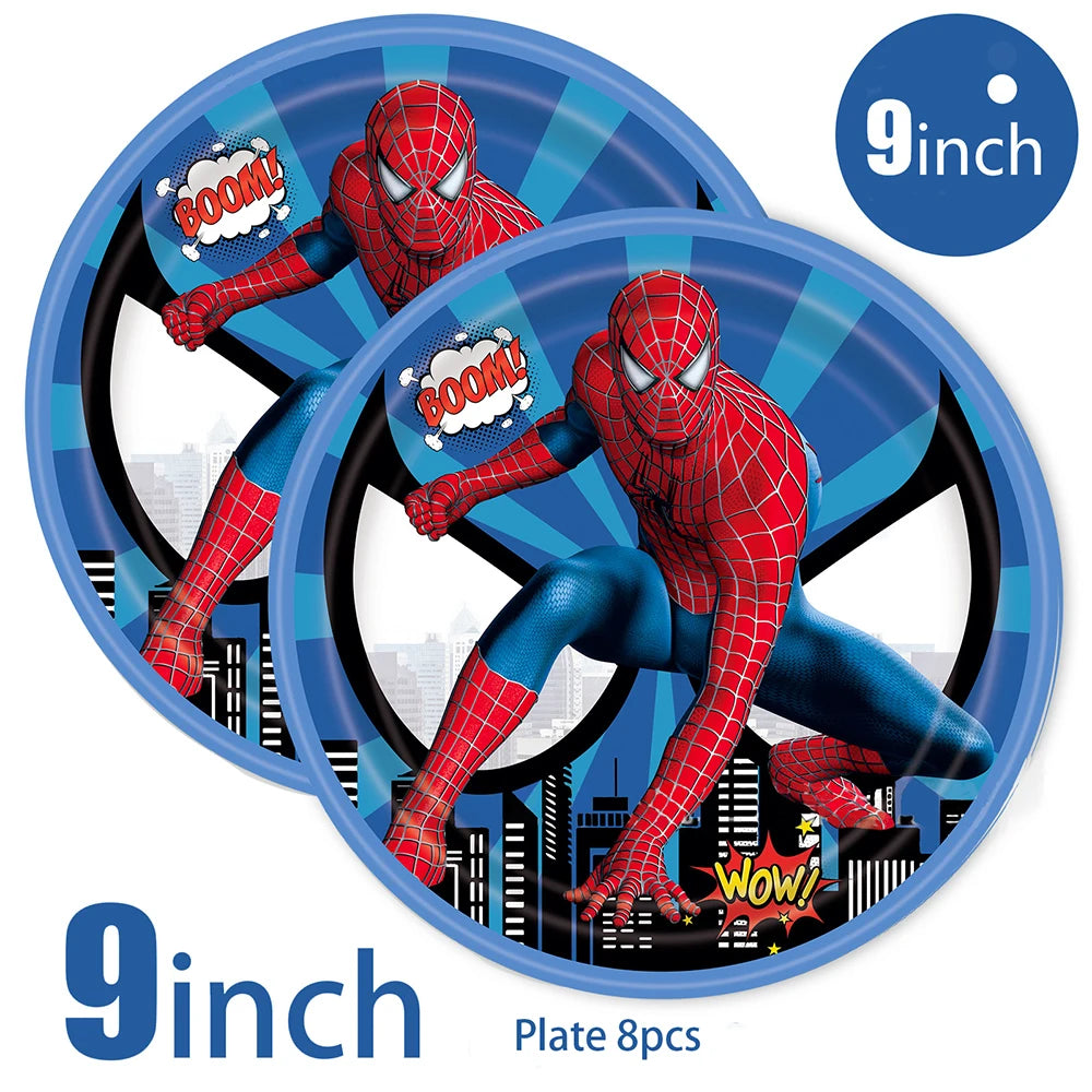 Spiderman Theme Birthday Party Decoration Blue Red SpiderMan Disposable Tableware Set Banner Balloons for Baby Shower Kids Gifts
