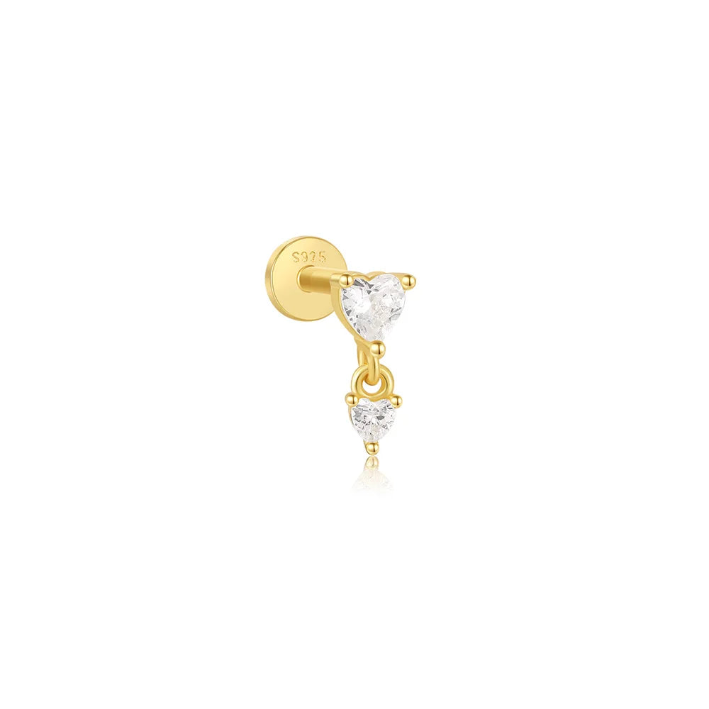 CANNER 1PC 925 Sterling Silver Smooth Love Butterfly Back Stud Earrings For Women Ins 18K Gold Plated Heart-Shape Earrings Gift