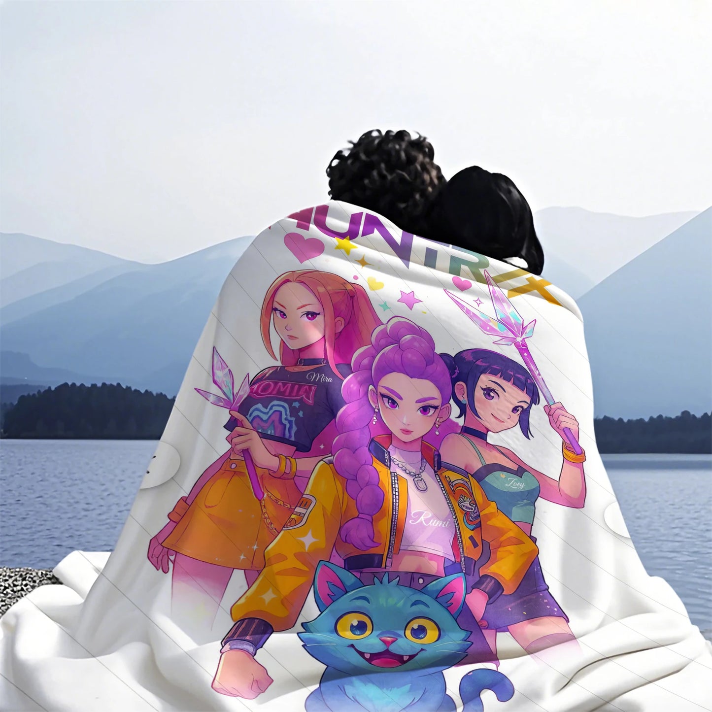 1pcs Cute Huntrix Cat K Pop Flannel Blanket Cozy Throw For Girls Bedroom Holiday Use