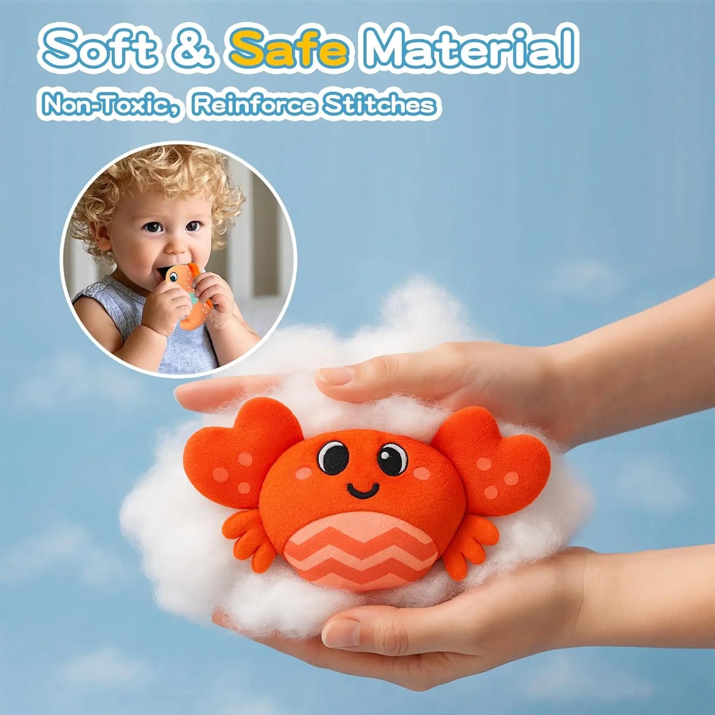 Baby Toys 6-12 Months Soft Baby Beehive with 5 Sensory Bee Rattle Mirror Crinkle Squeaker Busy Montessori Soft Toy for Toddlers