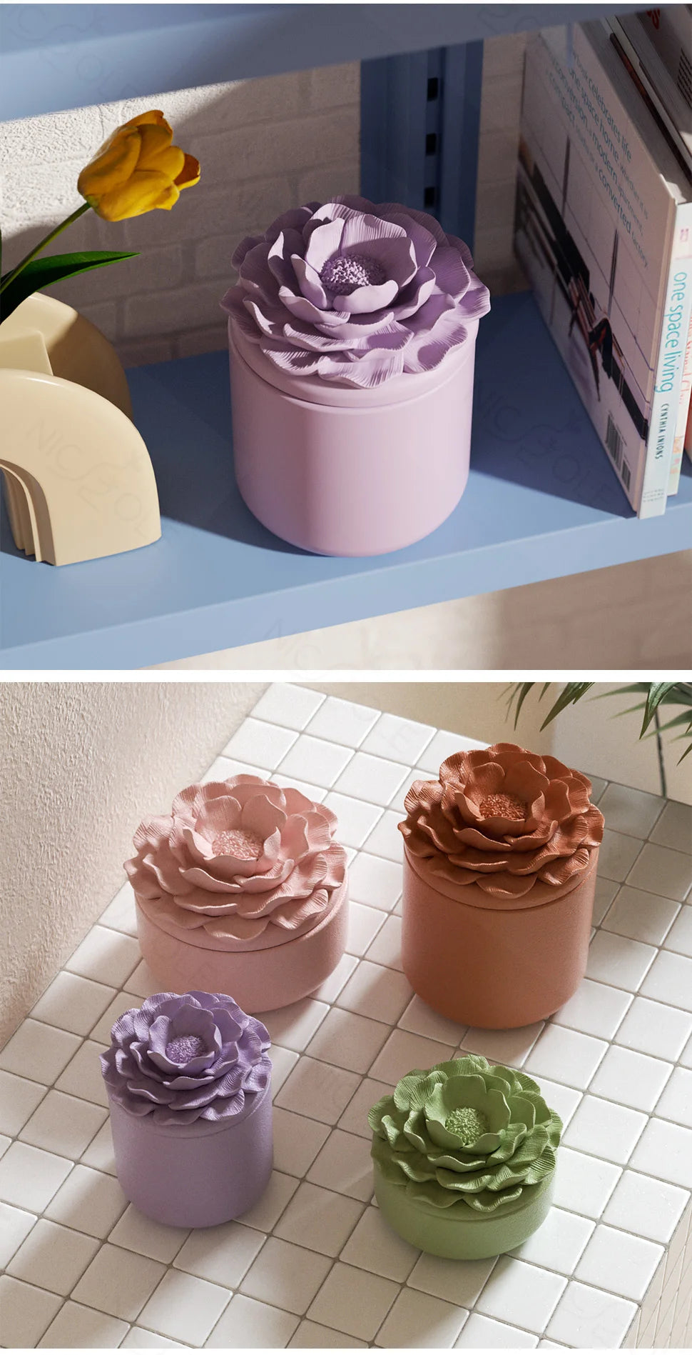 Nicole Camellia Candle Jar Jesmonite Silicone Mold Reusable Candle Refill Mold DIY Flower Concrete Gypsum Mould