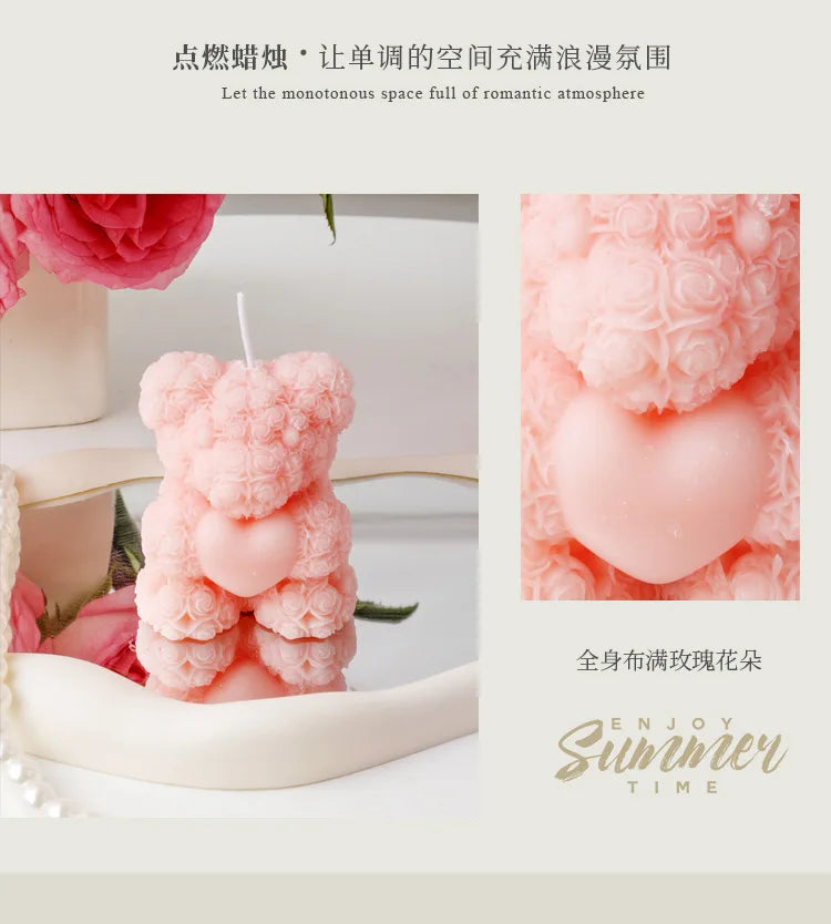 Rose Bear Scented Candles - Cute Decorations & Handmade Gifts for Women / Friends, Ideal for Wedding Souvenirs,  Valentine's Day