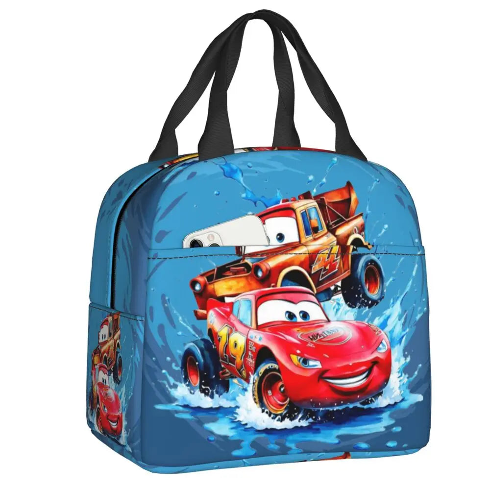 Custom Car 95 Lightning Mcqueen Insulated Lunch Bag for Women Resuable Racing Car Thermal Cooler Bento Box Office Picnic Travel