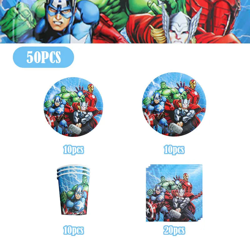 Happy Marvel Theme Avengers Birthday Decoration Set Cups Plates Tablecloth Masks Superhero Balloons Party Supplies Favors Gifts