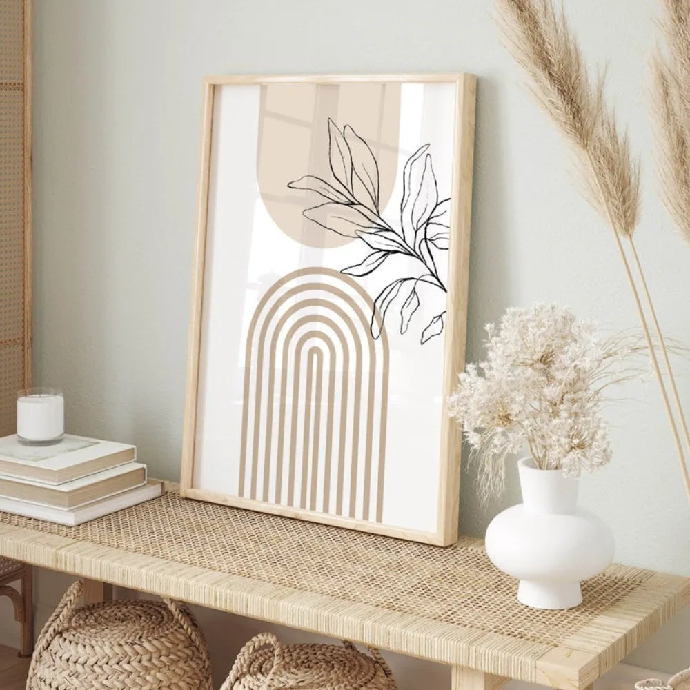 Frameless Neutral Wall Prints for Modern Minimalist Home Decor,Bohemian Plant Posters,Japanese Beige Living Room Bedroom Decor