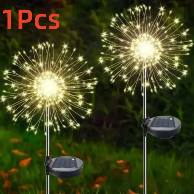 Solar Firework Lamp Outdoor - 8 Lighting Modes IP65 LED Bead Shape for Garden Pathway Wedding Party & Festival Decoration