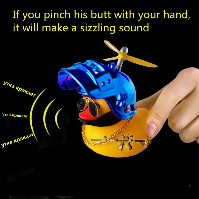 Car Cute Little Yellow Duck With Helmet Propeller Wind-breaking Wave-breaking With Toy Gun Duck Bike Motorcycle Auto Accessories