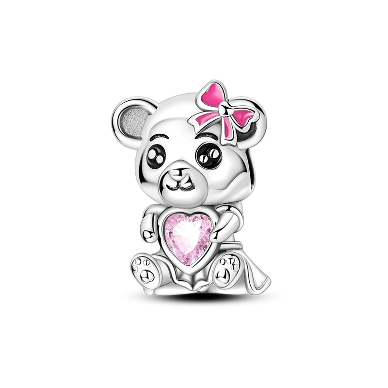 925 Sterling Silver Pink Series Charms Bow Tie Girl Cake Princess Beads Pendant Fit Original Bracelet DIY Jewelry Gift For Woman